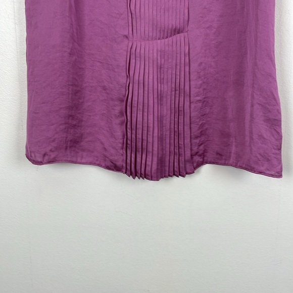 Lui Jo Jean Womens 40 Satin Feel Short Sleeve Pleated Front Zip Back Blouse - Picture 2 of 8